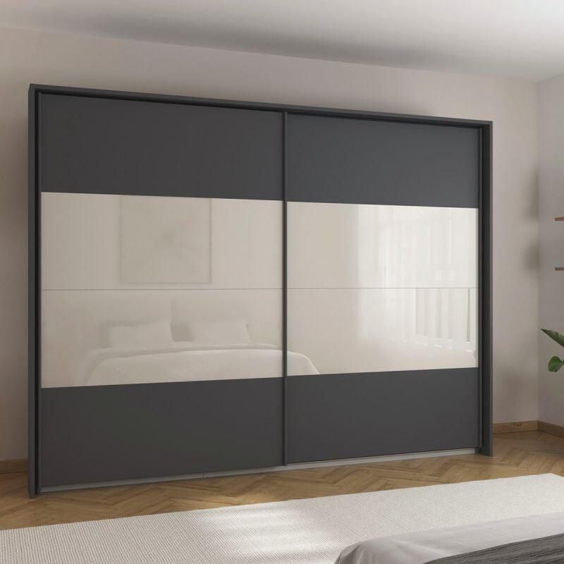 Budget Home Store Kledingkast Quadro B226xH229 Grijs Metallic champagne glas incl. 4 legplanken en 2 roedes