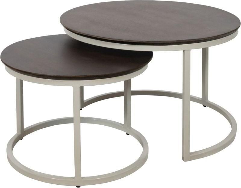 MySons Salontafel Barbados rond set van 2 mangohout walnoot beige frame 65x65x42 cm & 50x50x35 cm - Foto 2