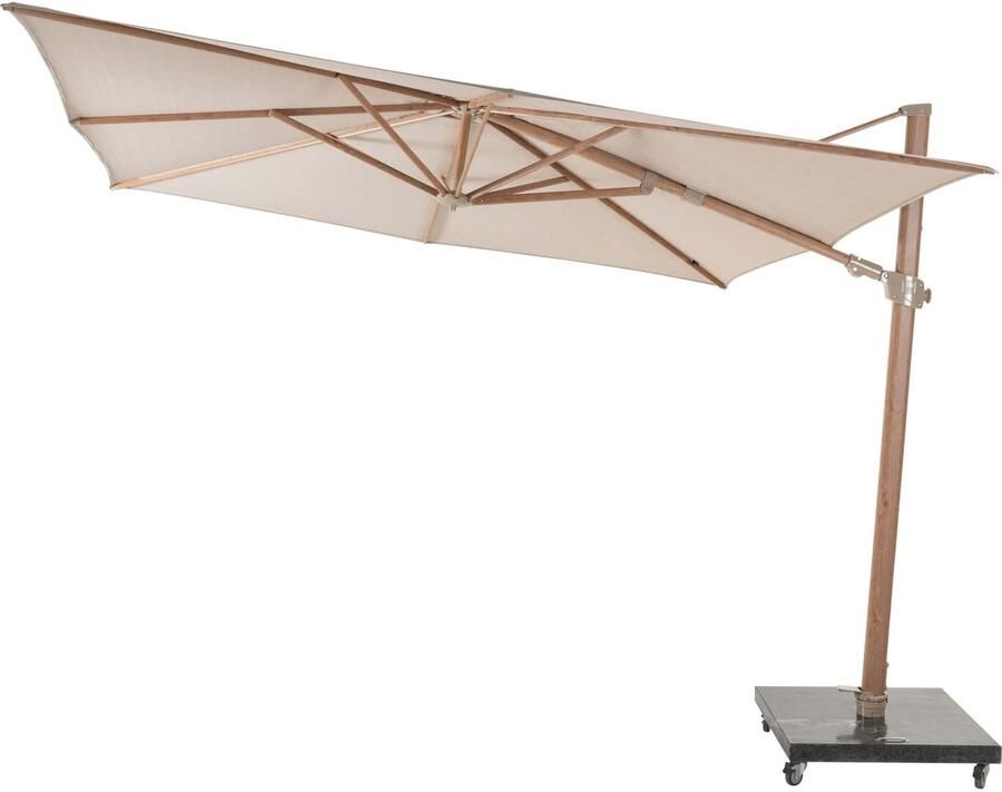 4 Seasons Outdoor 4SO Siesta premium zweefparasol 3x3 woodlook sand