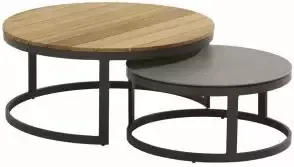 4 Seasons Outdoor 4SO Stonic set van 2 salontafels 80 cm. rond teak en 60 cm. rond keramiek