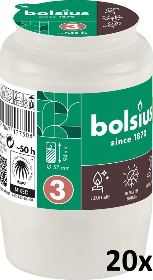 Bolsius Herdenkingslicht compo nr 3 transparant 20 stuks