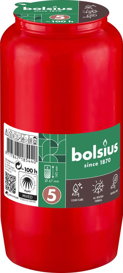 Bolsius Herdenkingslicht compo nr 5 rood 24 stuks