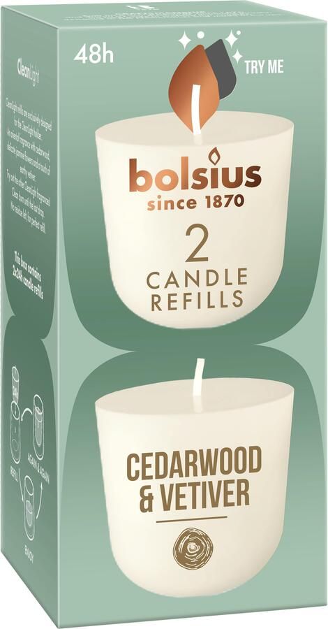Bolsius Navulling Clean Light pack 2 Cedarwood & Vetiver