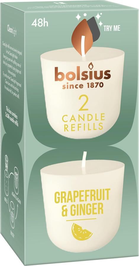 Bolsius Navulling Clean Light pack 2 Grapefruit & Ginger