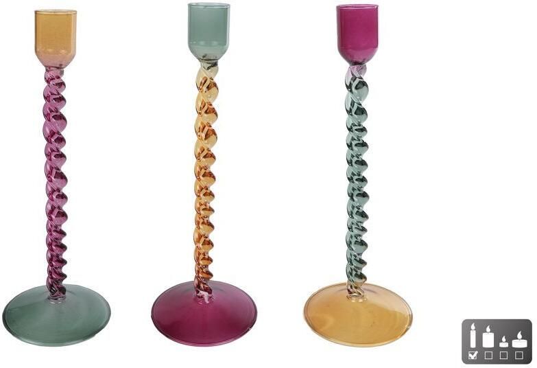 Coppens Kandelaar Aya geel paars groen a3 glas 9x9x22 cm