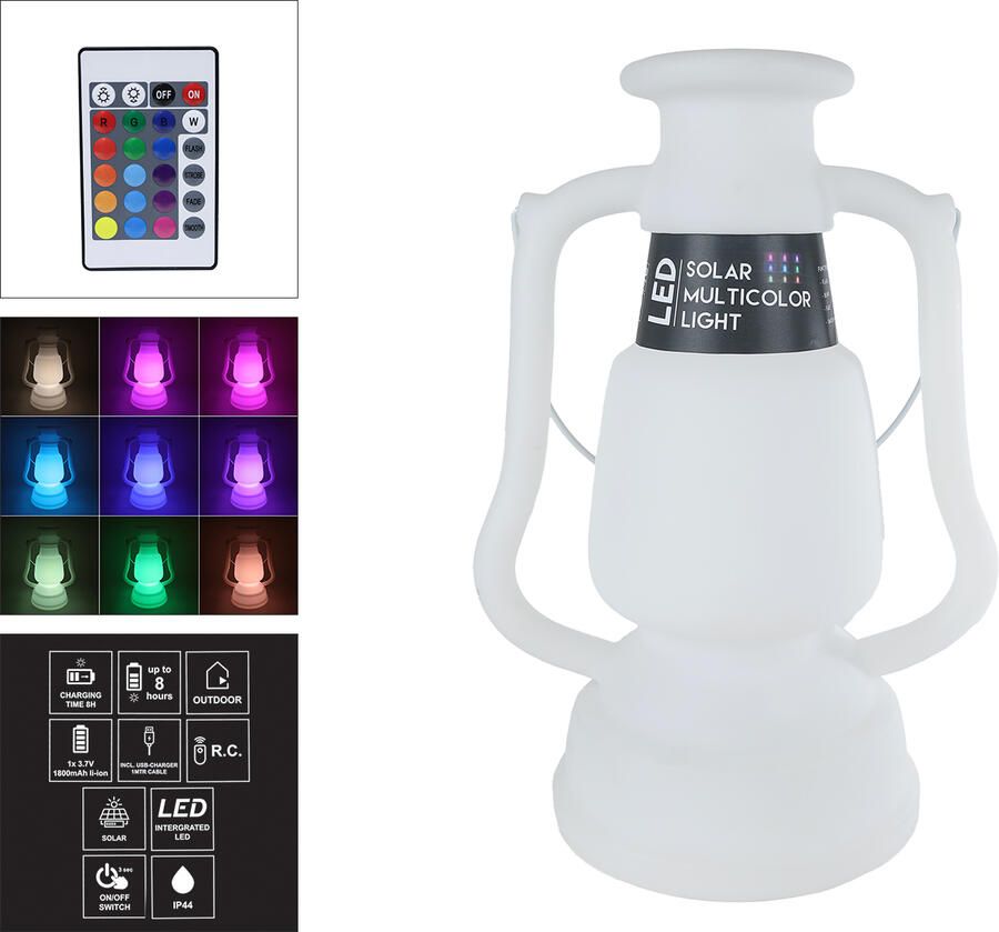 Coppens Lantaarn LED Lev solar m RC 7 kleuren wit kunststof 35x26x50cm - Foto 1