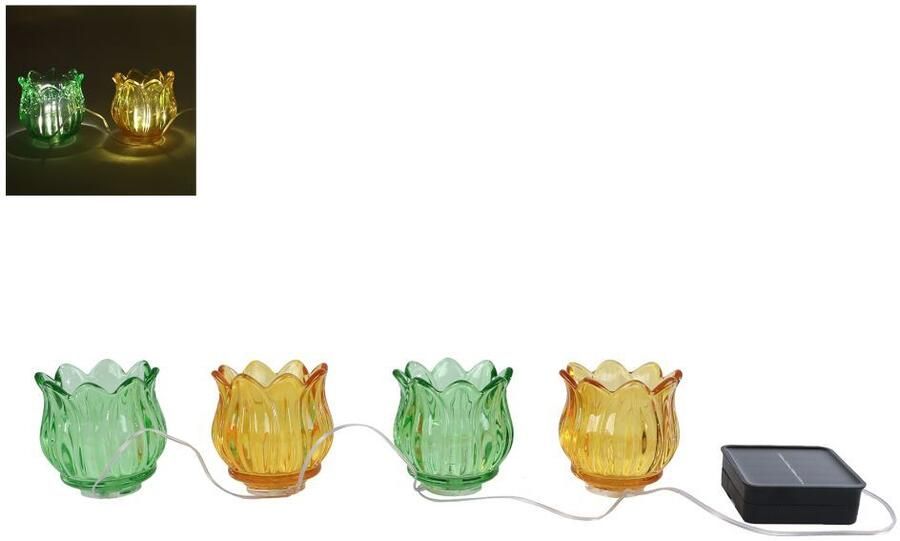 Coppens Lichtsnoer LED Tulp 4x solar groen geel glas