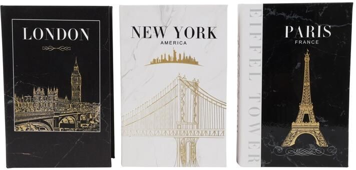 Coppens Opbergbox rechthoek Book New York Paris Londen a3 grijs - Foto 1