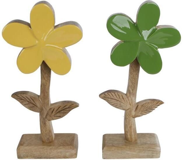 Coppens Sculptuur bloem Margriet L geel groen a2 mango 22x9x5cm