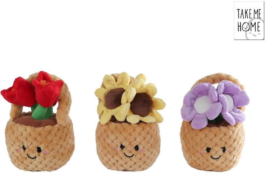 Coppens Take Me Home plant pluche bloemenmand 3ass kleur 18 cm