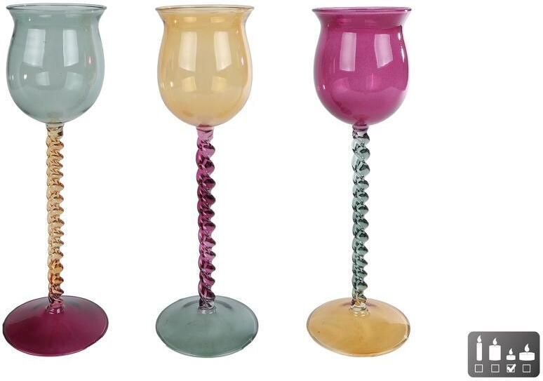 Coppens Theelichth Aya geel paars groen a3 glas 9x9x27 cm