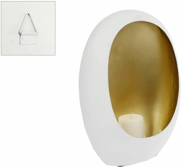 Coppens Windlicht Pim XL wit-goud metaal 27x16x38cm