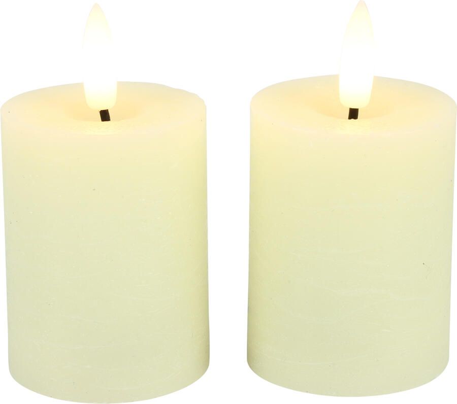 Decostar Countryfield Stompkaars rustiek LED rond Lyon creme 2 stuks hoogte 9 x 5 cm