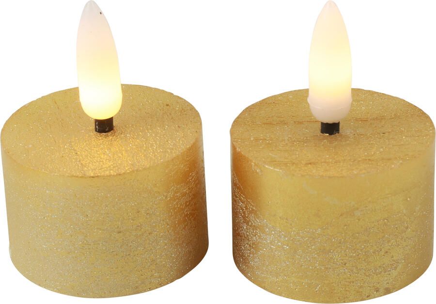 Decostar Countryfield Theelicht rustiek LED rond Lyon goud 2 stuks hoogte 5 2 x 4 cm - Foto 1