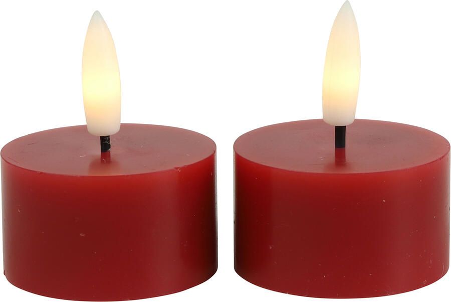 Decostar Countryfield Theelicht rustiek LED rond Lyon rood 2 stuks hoogte 5 2 x 4 cm