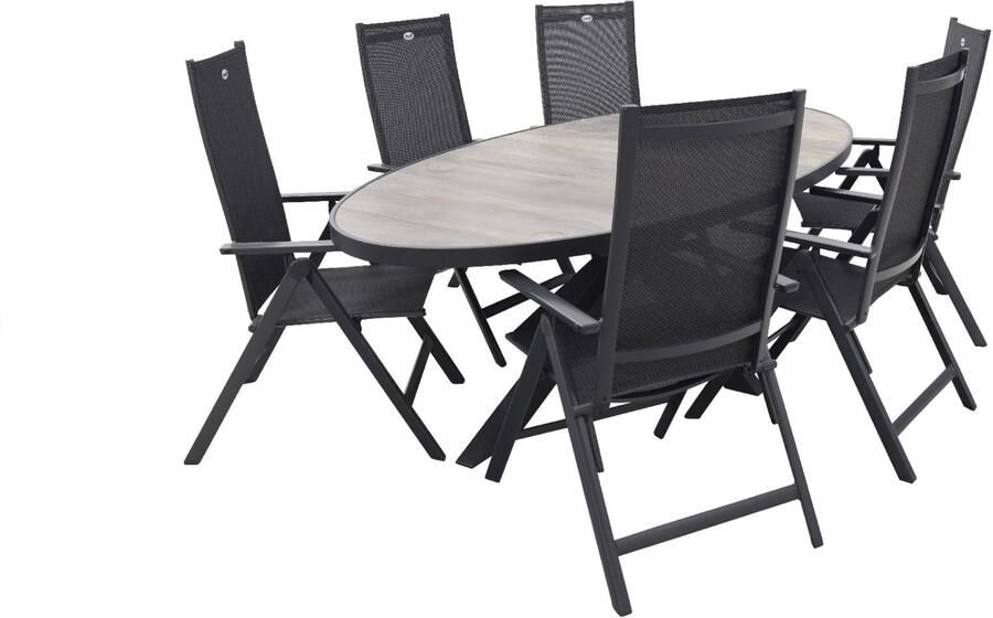 Hartman Kismo ovale tuintafel met 6 verstelbare tuinstoelen Napoli
