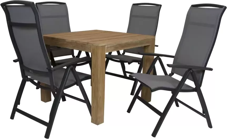 Qopps Alberto teak tafel 92.5 x 92.5 met Houston verstelbare tuinstoel