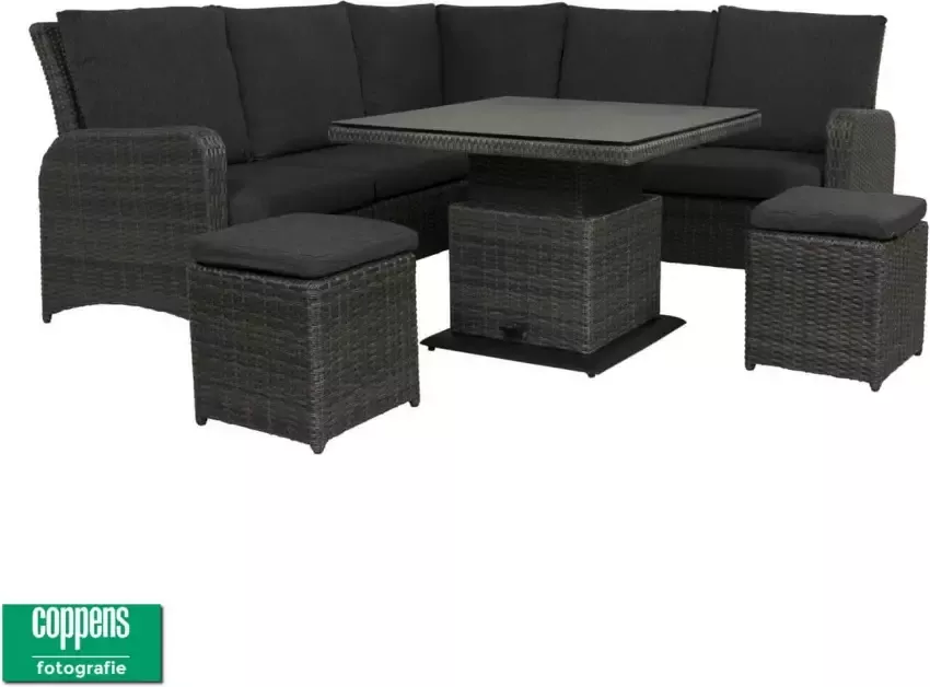 Qopps Aruba lounge dining set met in hoogte verstelbare tuintafel