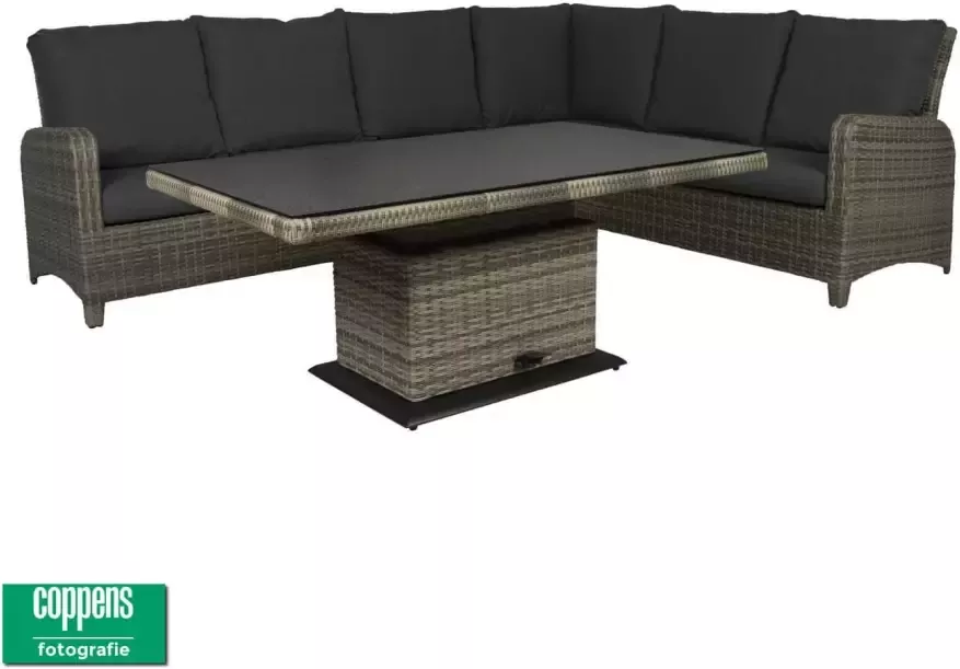 Qopps Aruba loungehoek licht Grijs met in hoogte verstelbare tuintafel