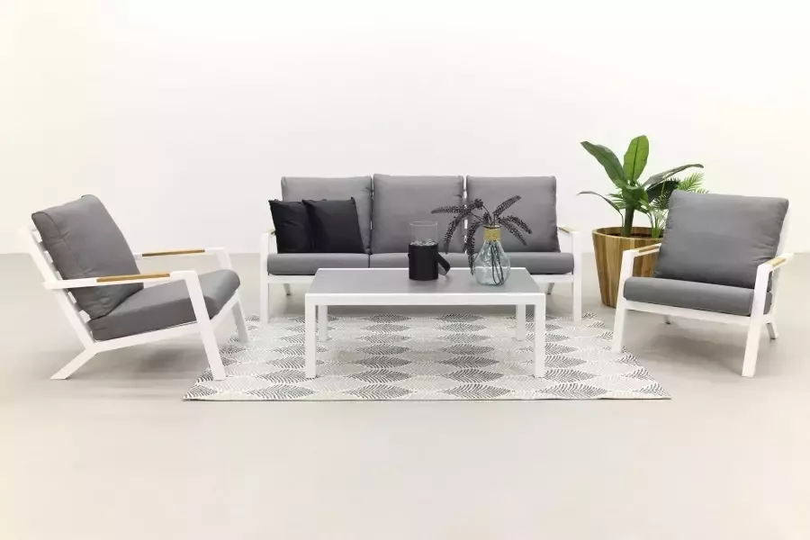 Qopps ascon 3-zits bank 2 loungestoelen met Atlanta koffietafel wit