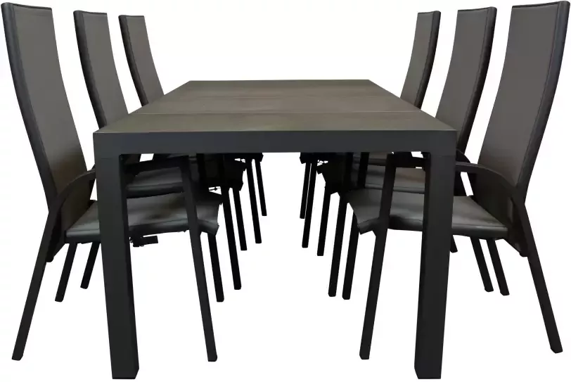 Qopps Levas tuintafel met 6 Victory gasveer verstelbare tuinstoelen