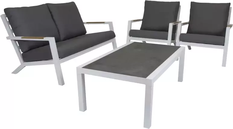 Qopps loungebank 2 zits met 2 lounge tuinstoelen en tafel Atlanta wit