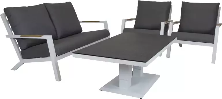 Qopps loungeset 2 zits bank met 2 lounge tuinstoelen en hoogte verstelbare koffie tafel