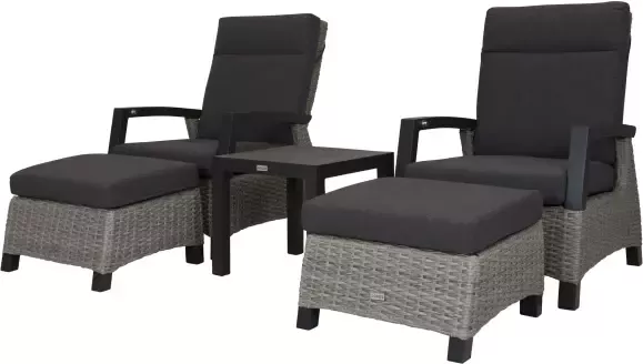 Qopps Orlon relaxset 2 lounge tuinstoel met 2 voetenbank Orlon en bijzettafel