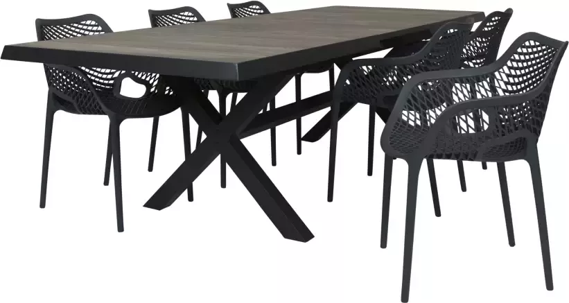 Qopps Ottowa uitschuif tafel 205 265 x 100 Antraciet met Air XL tuinstoel stapelbaar