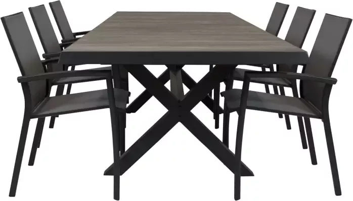Qopps Ottowa uitschuif tafel 205 265 x 100 antraciet met Tampa dining tuinstoel