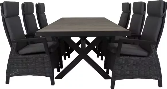 Qopps Ottowa uitschuif tafel 205 265 x 100 antraciet met Tuinstoel verstelbaar Darwin Royal