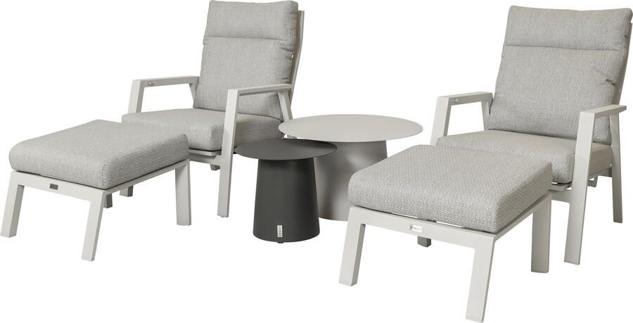 Qopps 2x Okios loungestoel met 2x voetenbank en 2 koffietafeltjes