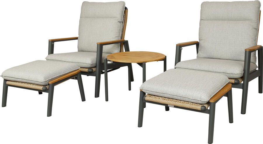 Qopps 2x Yvori loungestoel met 2x voetenbank en Chiva koffietafel