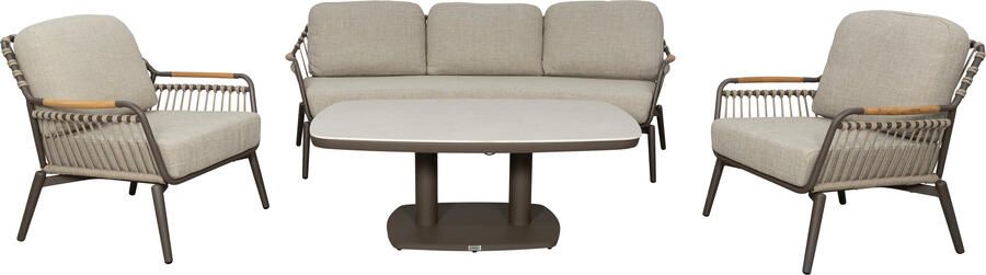 Qopps Egina 3-zits met 2 loungestoelen en Elena in hoogte verstelbare tuintafel