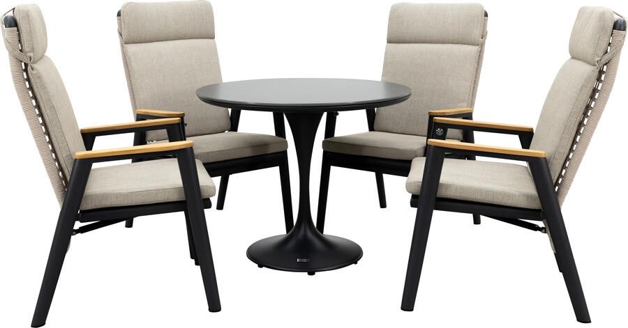 Qopps Gaona tuintafel met 4 Indra verstelbare tuinstoelen