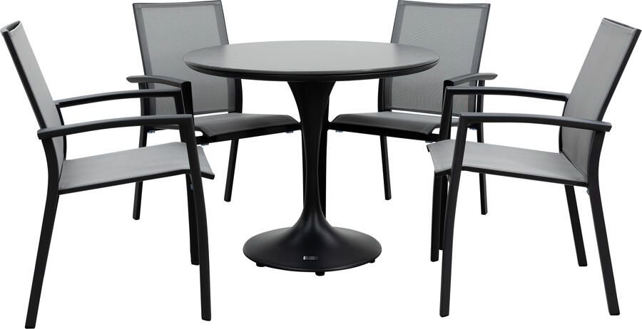 Qopps Gaona tuintafel met 4 Tampa stapelbare tuinstoelen