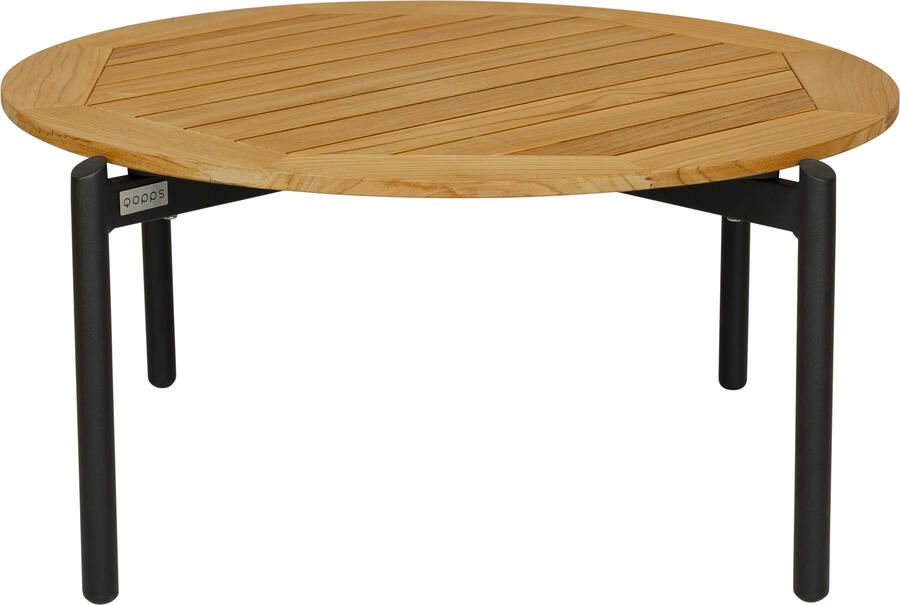 Qopps Ident koffietafel 80 cm rond zwart frame teak blad