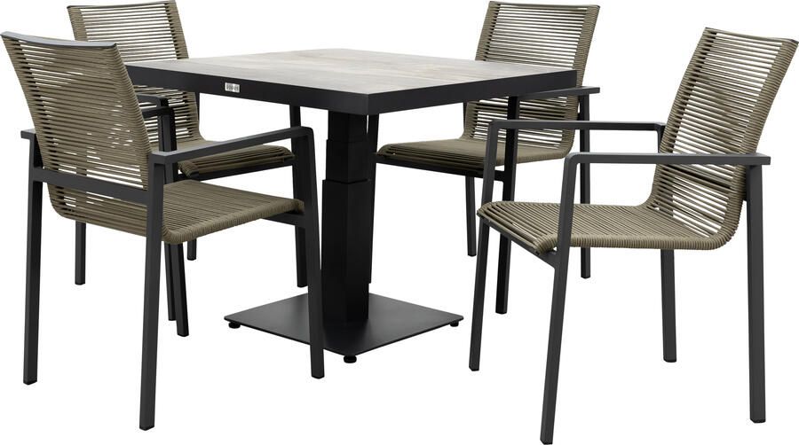 Qopps Javie in hoogte verstelbare tuintafel met 4 Stilo stapelbare tuinstoelen - Foto 1