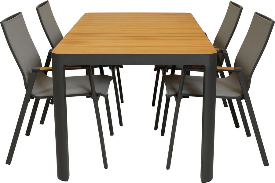 Qopps Mikos tuintafel met 4 Jibba stapelbare tuinstoelen