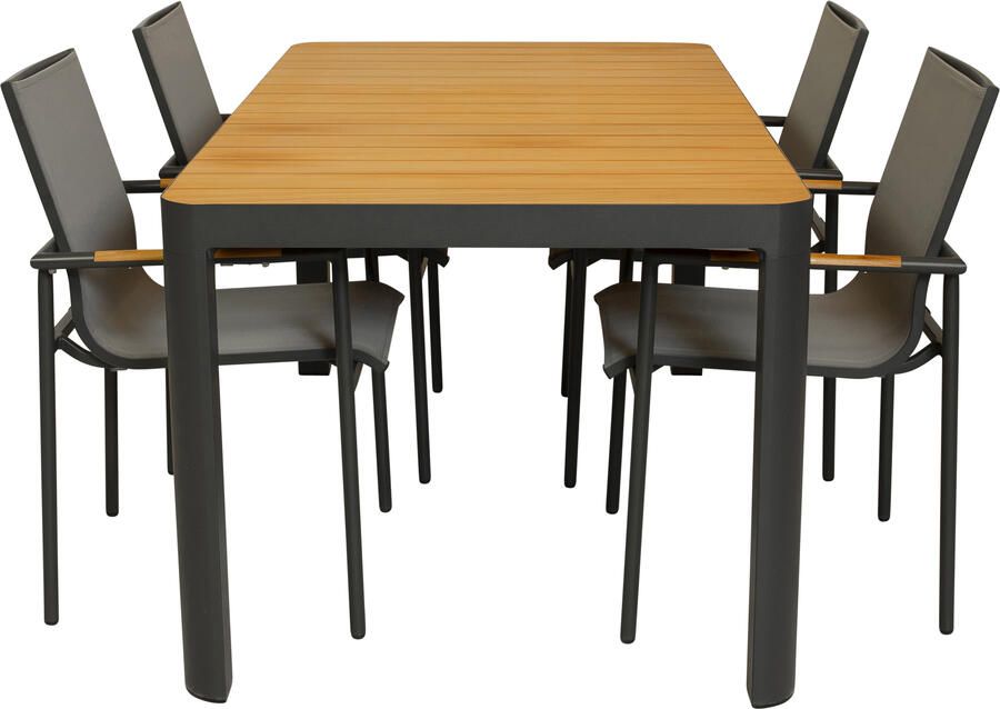 Qopps Mikos tuintafel met 4 Tulsi stapelbare tuinstoelen