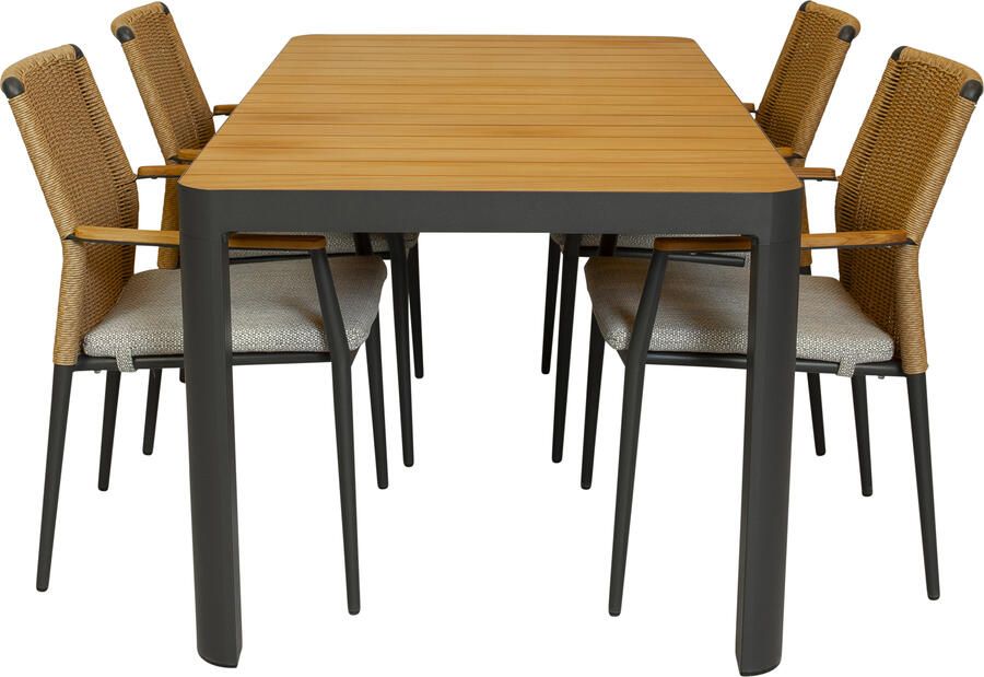 Qopps Mikos tuintafel met 4 Yvori stapelbare tuinstoelen - Foto 1