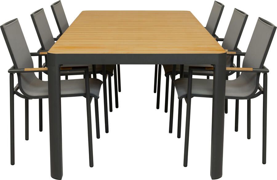 Qopps Mikos tuintafel met 6 Tulsi stapelbare tuinstoelen