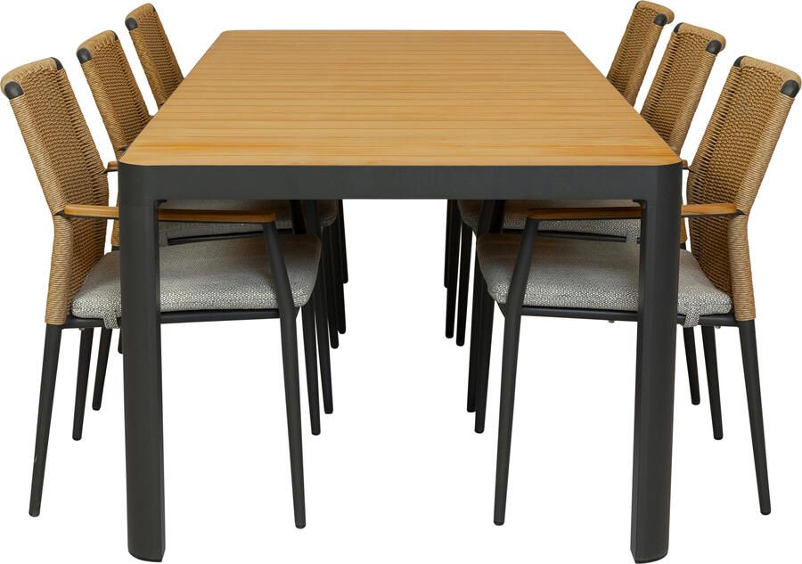 Qopps Mikos tuintafel met Yvori 6 stapelbare tuinstoelen