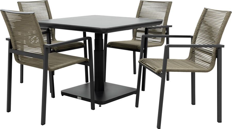 Qopps Ramin in hoogte verstelbare tafel met 4 Stilo stapelbare stoelen - Foto 1