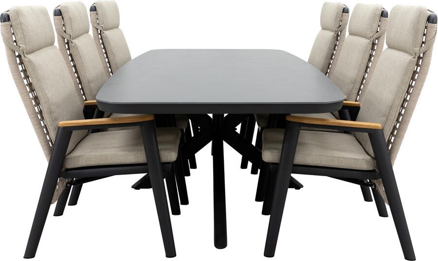 Qopps Vakio tuintafel met 6 Indra gasveer verstelbare tuinstoelen
