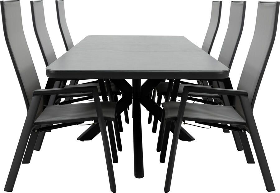 Qopps Vakio tuintafel met 6 Palsa gasveer verstelbare tuinstoelen