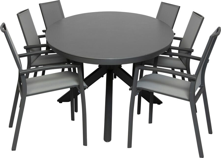 Qopps Vidas ovale tuintafel met 6 Tampa stapelbare tuinstoelen