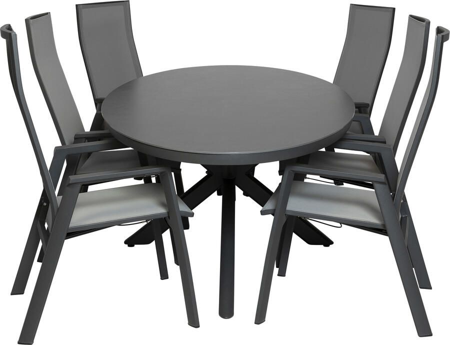 Qopps Vidas tuintafel met 6 Palsa gasveer verstelbare tuinstoelen