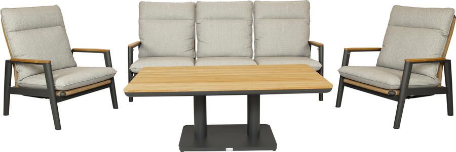 Qopps Yvori loungeset met Zamin in hoogte verstelbare tuintafel