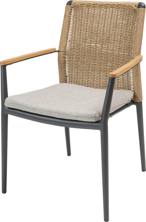 Qopps Yvori stapelbare tuinstoel naturel vlechtwerk teak armleggers - Foto 1
